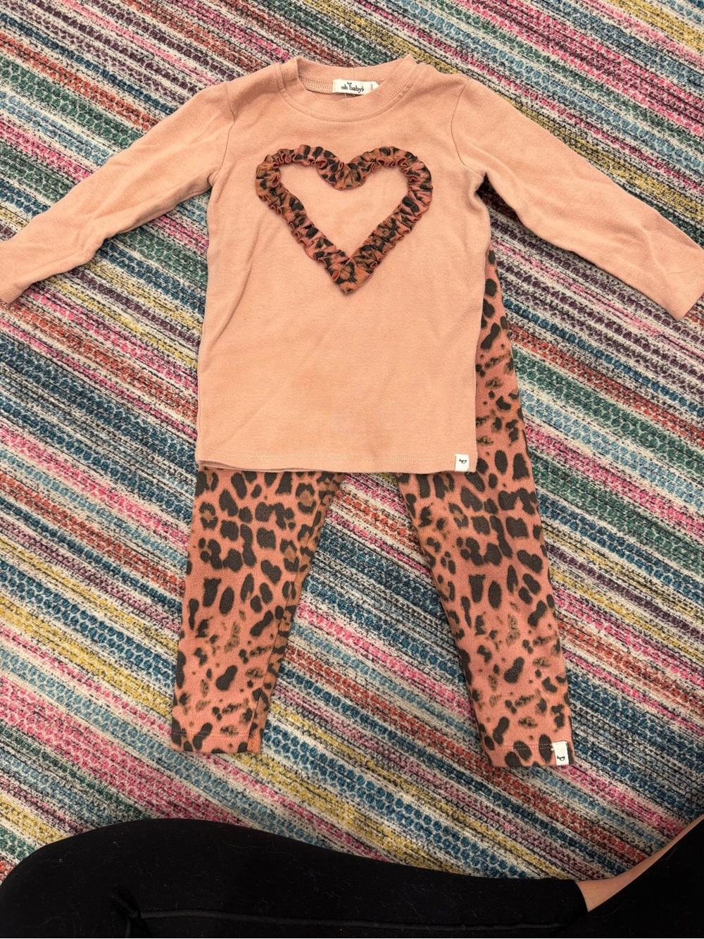 Girls' Blush Heart Ruffle Top with Leopard Print Leggings Pajama Set
